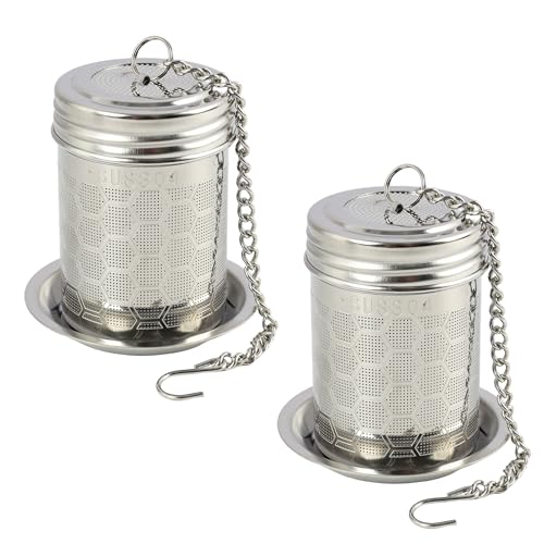 2 PCS Infuseur à thé inox 5 x 7,5 cm, Boule à thé infuseur Grand Format avec Chaîne, Support de Base, Filtre thé Réutilisable pour thé en vrac, Herbes et épices