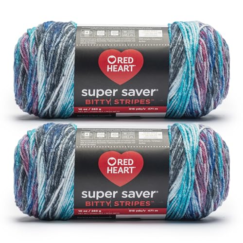 Red Heart Super Saver Bitty Stripes Galaxy Yarn - 2 Pack of 10oz/283g - 100% Acrylic - #4 Worsted (Medium) - 515 Yards - Knitting/Crochet