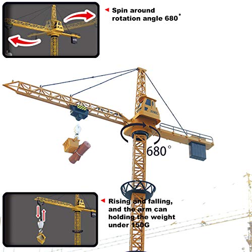 Fistone 6 Channel RC Tower Crane, 50.4 inches 680 Degree Rotation Lift Model 2.4GHz Remote Control Construction Crane Toy with Tower Light and Simulation Sound for Kids - Thumbnail 3