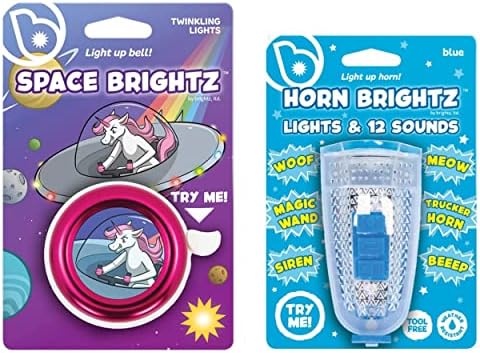 Brightz LED Light Up Bike Bell & Light Up LED Kids Bike Horn Combo - BellBrightz LED Light Up Bike Bell with Clear Ring Sound with HornBrightz Light Up LED Kids Bike Horn