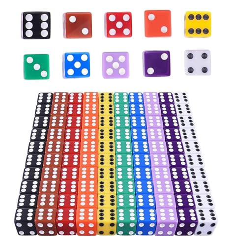 HUAZIZ 100 Piezas Dados (6 Caras,16mm),Angulo Recto Coloridos Dados para Juegos de Dados, Anza de Matemática, Regalos, Party Favor-10 Colores