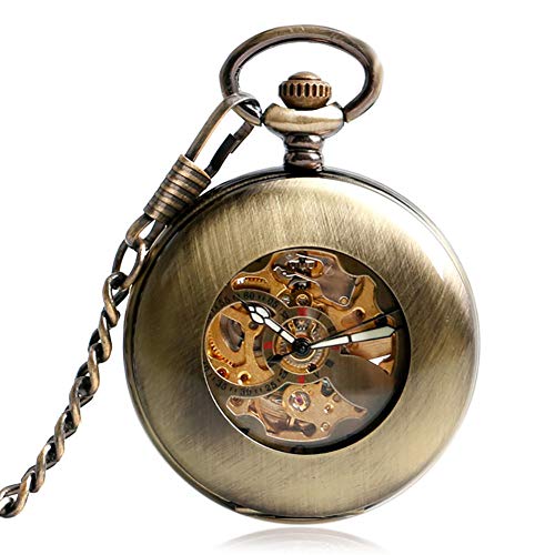WOAIXI Montre De Poche Vintage,Classique Rétro Brillant Bronze Romain Mécanique Montre De Poche Mécanique Pendant Chain Clock Clockwork Montre De Poche Cadeau De Noël