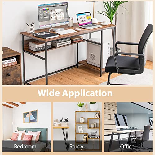 Ifanny 55’’ Computer Desk, Pc Gaming Desk With Power Outlet & Usb Ports, Large Home Office Desk With Storage Shelves & Steel Frame, Industrial Study Desk For Bedroom (Rustic Brown) #TOP7