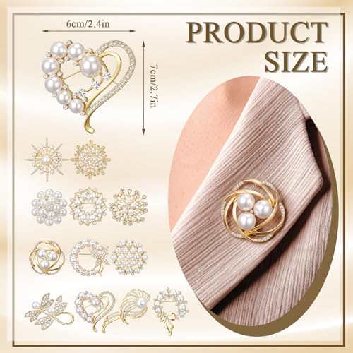 Image of Junkin 12 Pcs Women Brooches Bulk Set Rhinestone Pin Crystal Vintage Brooch Retro Pin Women Girls Gifts for Christmas