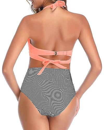 Image of Tempt Me Women Two Piece Swimsuit High Waisted Bikini Halter Vintage Retro Bathing Suit Push up Swimwear
