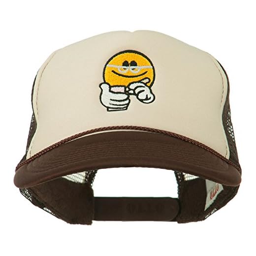 e4Hats.com Scribe Smile Face Embroidered Foam Mesh Back Cap - Brown Tan OSFM