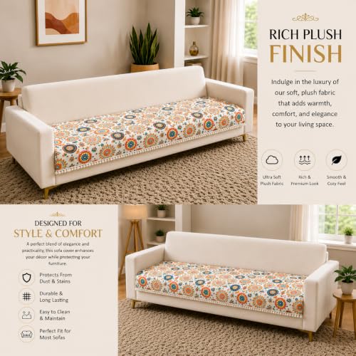Image of Homerz Premium Printed Quilted Velvet Sofa Slip Cover Protector with Tassels, Sofa Mat, Exact Size, Antislip Cover (Mosaic, 3 Seater, Half)