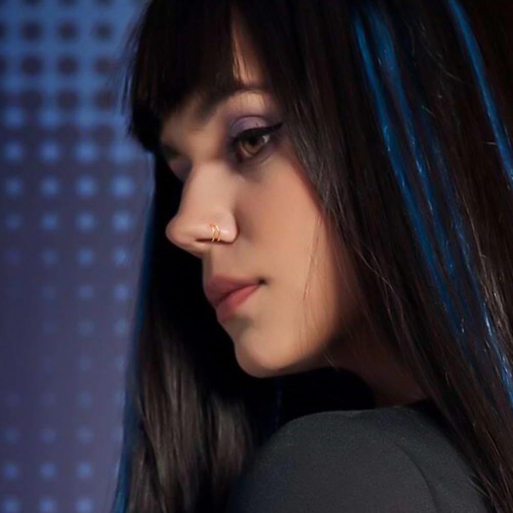 OUFER 20G Nose Rings Hoops, 9K Solid Gold Double Row Nose Rings, Seamless Open Cartilage Earrings, Nose Piercing Jewelry for Women and Men - Image 7