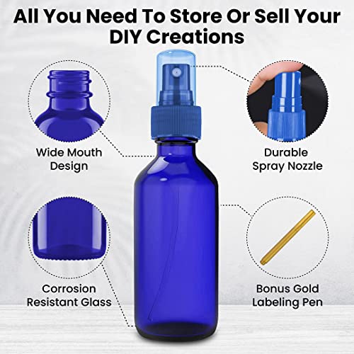 Culinaire 2Oz Glass Spray Bottles For Essential Oils With Gold Pen Marker, Small Fine Mist Spray Bottle, Refillable, For Hair Spray, Essential Oils, Colognes, And Hand Sanitizers, Blue, Pack Of 12 #TOP5