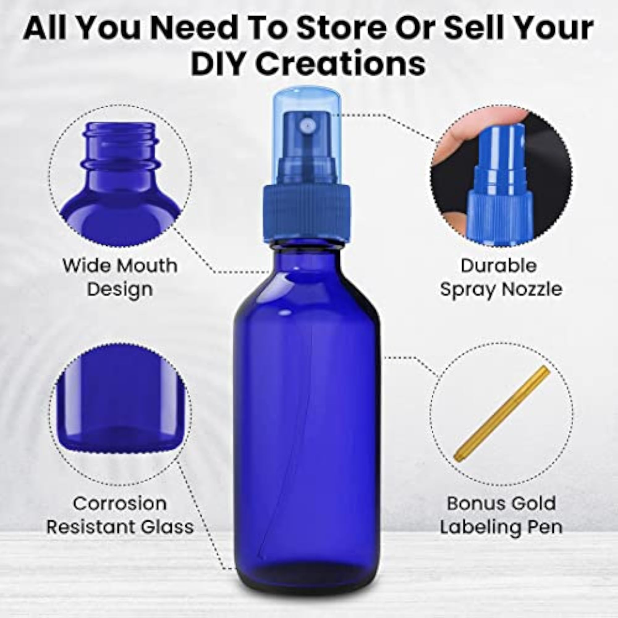 2oz Glass Spray Bottles with Gold Pen Marker