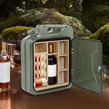 Linanty Kanister Bar 20 l – mini bar z metalu z drewnianymi przegródkami, zamykany mebel barowy jako mobilna szafka na whisky do domu, na kemping, imprezę, prezent dla mężczyzn