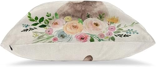 Miniatura 3 de Sunshineyan Juego de 2 fundas de almohada de Pascua de 18 x 18 pulgadas fundas de almohada florales de Pascua de conejo fundas de cojín decorativas