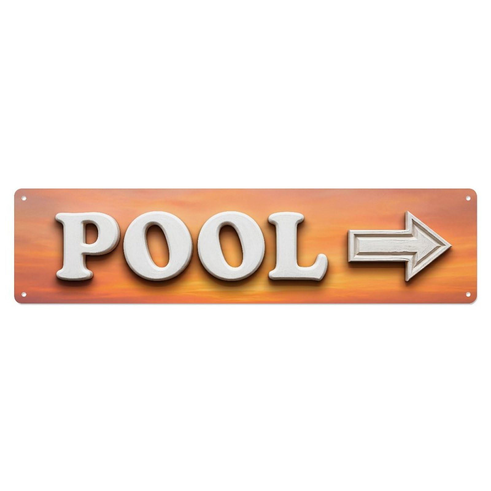 Swimming Pool Sunset Beach Metal Tin Skinny Sign Plaque Wall Decor for Cafe, Club Bar, Office, Home Garden Metal Poster 4x16Inch