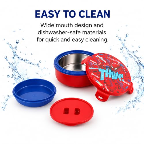 Image of CELLO Kidzbee Star Gift Set Combo for School Kids, Red | 3D Touch & Feel Spiderman Design Airtight Clip Lock Insulated Lunch Box 390ml with Leak Proof Flip Top Sipper Water Bottle for Kids Boys Girls