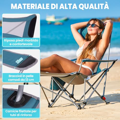 #Wejoy Sedia Da Campeggio Pieghevole 2 In 1, 180 Kg, Con Poggiapiedi, Sedia Da Spiaggia Con Schienale Regolabile In 4 Posizioni, Sedia A Sdraio, Sedia A Sdraio Con Supporto Per Bevande, Sedia Da - 7