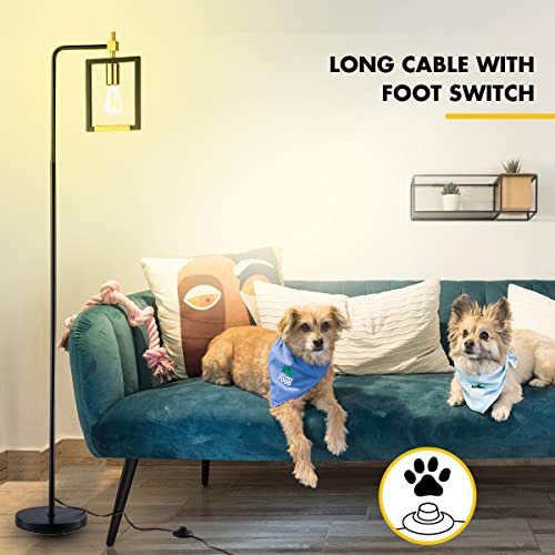 Hamilyeah Industrial Floor Lamp For Living Room, Mid Century Standing Lamp For Bedroom, Farmhouse Black And Gold Tall Lamp For Office, Stand Up Lamp With Pedal Foot Switch, Edison E26 Bulb Included #TOP6
