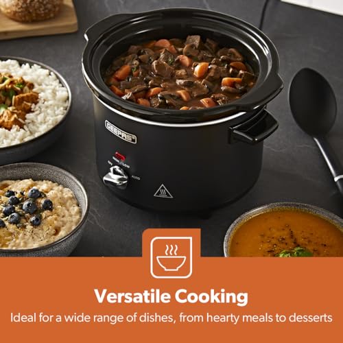Geepas 2.5 Litre Slow Cooker | 3 Temperature Settings, Removable Easy-Clean Ceramic Bowl | Tempered Glass Lid & Cool Touch Handles, Matt Design Black (Renewed) - Image 8