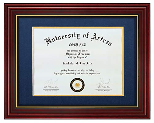 CORE ART 11x14 Diploma Frame Display Certificates 8.5 x 11 with Navy Mat or Documents 11 x 14 without Mat, College Degree Wooden Frame with Tempered Glass for Wall and Tabletop Display(Cherry Red) by CORE ART - Used condition - US$24.59