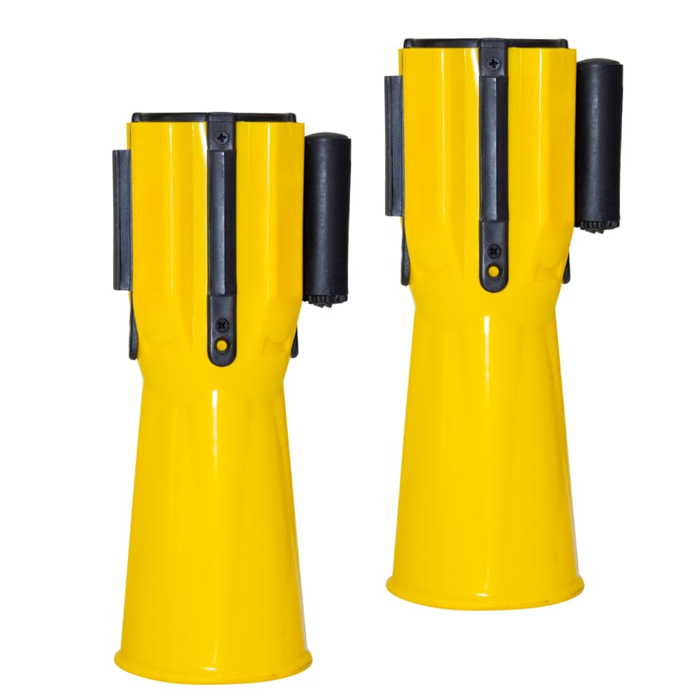 2 Pcs Retractable Traffic Cone Topper Tape - 3 Meter | Yellow Black Cone Belt Barrier | Cone Mountable Emergency Warning Belt | High Visibility Yellow Retractable Topper for Traffic Cone