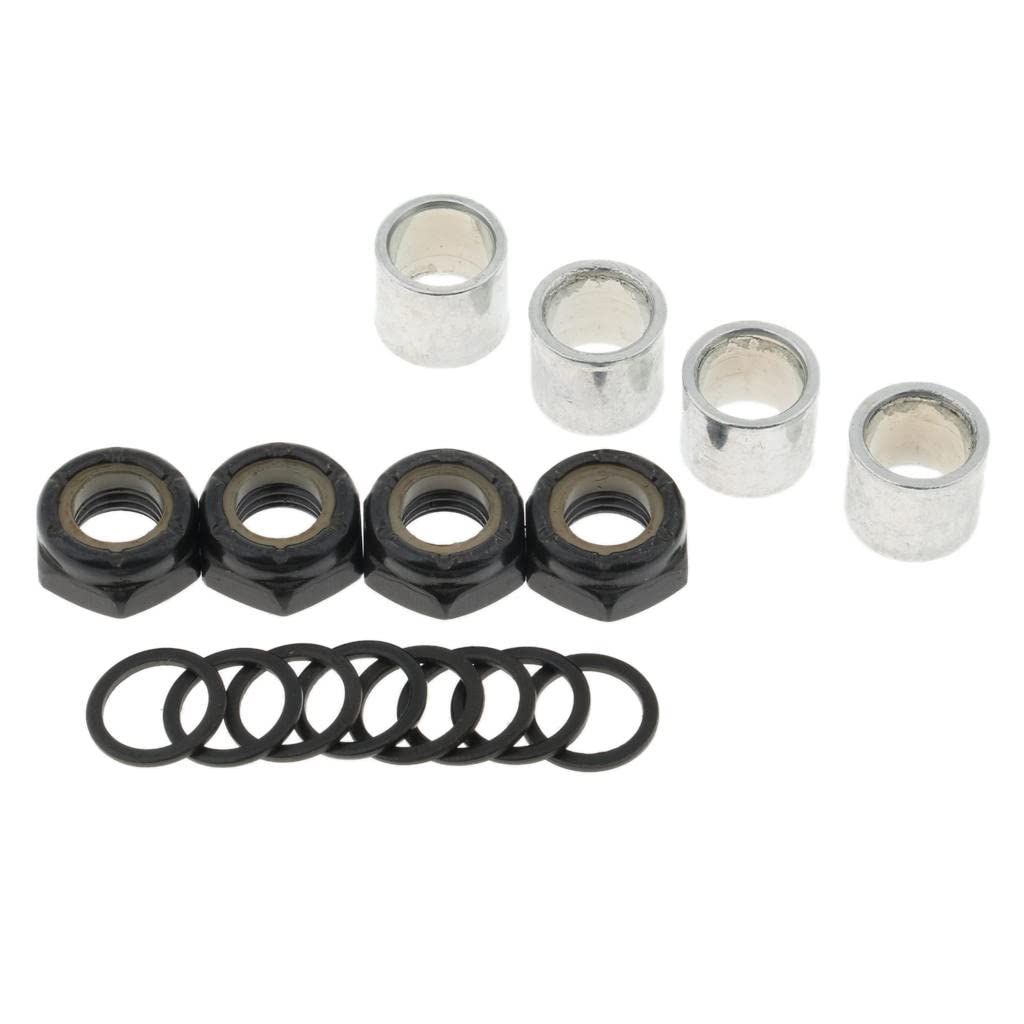 SM SunniMix Roulements Entretoises Rondelles de Vitesse Ecrous Kit Remplacement Skateboard Longboard, Noir, 8mm