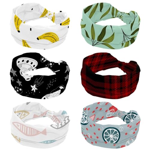 Bandeaux larges antidérapants pour femme (lot de 6) style turban élastique pour le sport