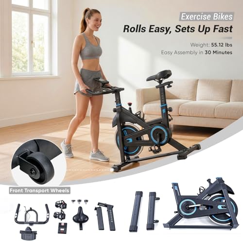 Image of OLIXIS Exercise Bike with APP Control, Brake Pad Stationary Bikes with Quiet Magnetic Resistance, Indoor Cycling Spin Workout Bike with 300.0 lbs Weight Capacity,Orange /Red /Blue
