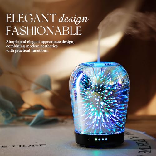 Porseme Essential Oil Diffuser, Aromatherapy Ultrasonic Cool Mist Humidifier, 3D Effect Glass, Auto Shut-Off, Timer Setting,100ml Aroma Decoration for Home, Office, Gym, Spa, Premium Gift — view 5