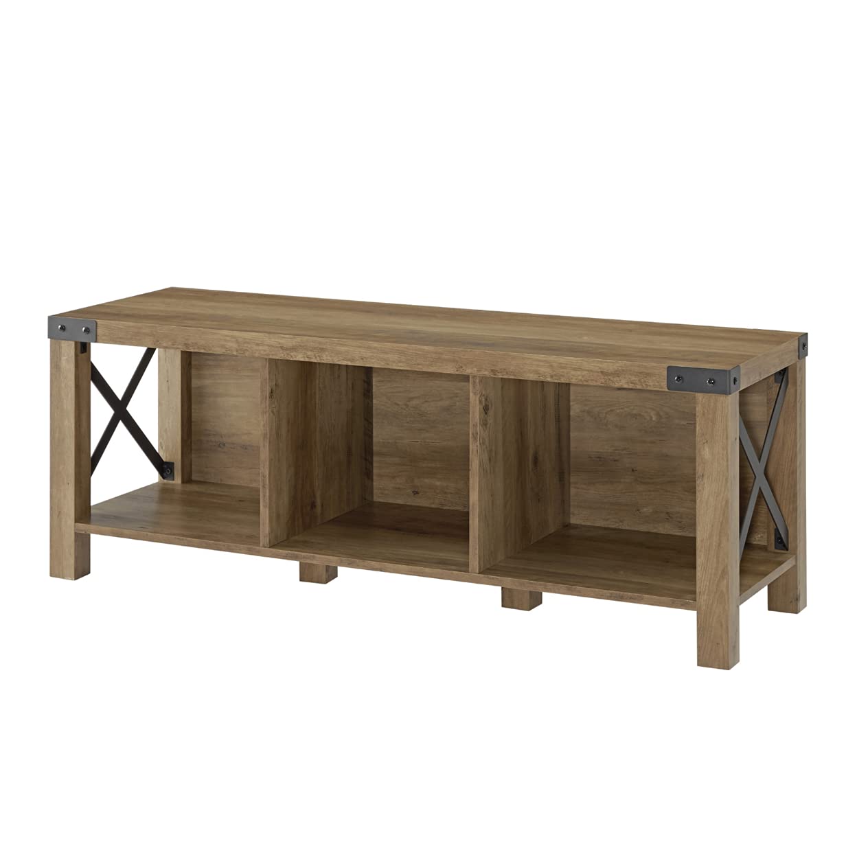 Walker Edison Sedalia Modern Farmhouse Metal X Entryway Bench, 48 Inch, Rustic Oak
