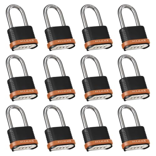 Image of WULALACK Heavy Duty Combination Lock, Combo Lock for Outdoor Fence or Shed, Resettable Combination Padlock with Extended Shackle, Matte Black Finish，Pack of 12