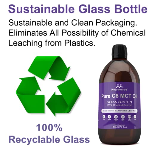 Ketosource Premium C8 MCT Oil | Boosts Ketones 3X More Than Other MCTs | Highest Purity C8 MCT Available 99.8% | Paleo & Vegan Friendly | Gluten Free | Pure Caprylic Acid | ® (17.6oz Glass)
