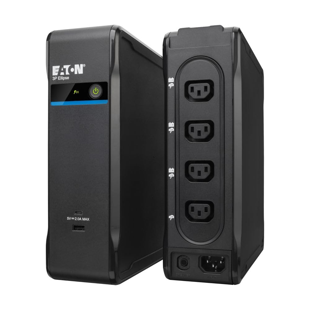 Eaton 3P Ellipse – SAI Off‑Line – 3P700UI – 700VA 420W, diseño extraplano y silencioso, 3× C13 + 1 solo protección, USB‑A/C, entrada C14 – Negro (B0F4BJCMYK)