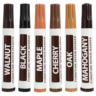 6 Pièces Marqueurs de Réparation pour Meubles en Bois, Ensemble de 6 Couleurs Assorties pour Rayures et Retouches sur Parquet, Meubles, Portes et Cadres, Séchage Rapide et Facile à Utiliser (6 pcs)