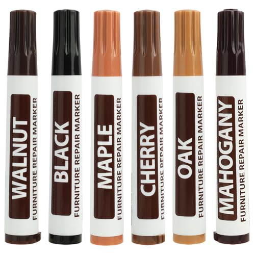 6 Pezzi Marcatori per Riparazione Mobili in Legno, 6 Colori Assortiti per Ritocco e Copertura Graffi su Mobili, Pavimenti in Parquet e Laminato, Porte e Tavoli - Asciugatura Rapida e Sicura (6 pcs)