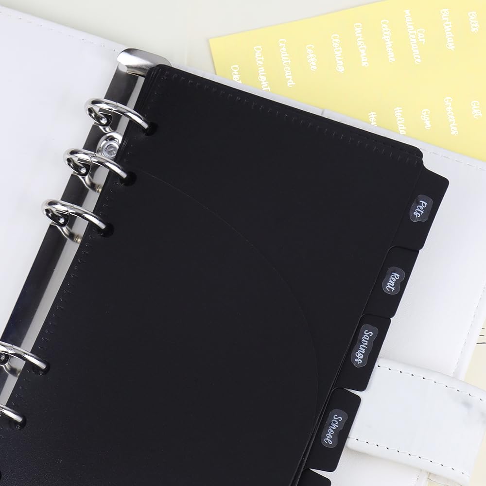 AxeWoodz Foil Budget Tab Stickers – 6 Sheets, Waterproof PVC, Colorful Planner Labels For Cash Envelopes & Organizers
