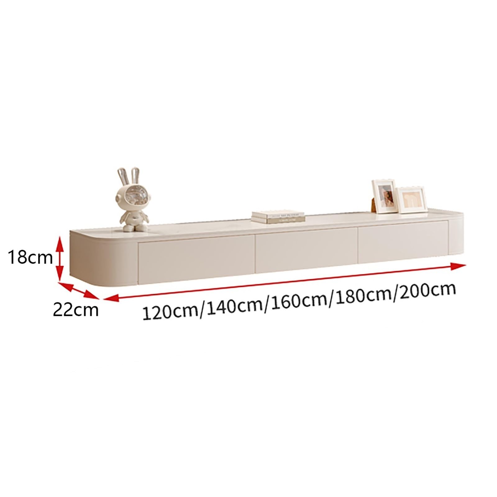 Mobile TV Sospeso, Console Multimediale Sospesa A Parete, Mobile Porta TV, Mensola In Legno Con Cassetti Per Lettore DVD, Decoder, Console Per Videogiochi(All Gray,200x22x18cm)