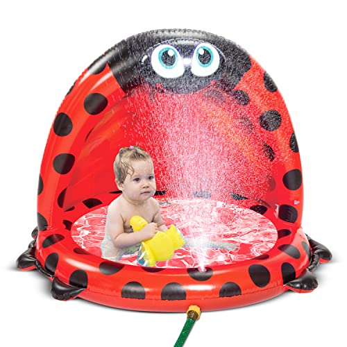 bundaloo baby pool with canopy and sprinkler - inflatable ladybug kiddie pool for toddler boys and girls with shade - perfect toy for outdoor summer fun