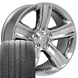 OE Wheels DG65 20 Inch Rims and Tires Fit Ram 1500 Style 5x139.7 20x9 Gloss Silver with Polished Face - Hollander 2453 - Eagle LS-2 275/55-20 (Set of 4)