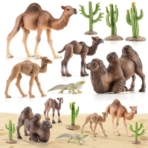 Totsmile 8PCS Realistic Desert Animal Figures Playset, Plastic Camel Toys, Cactus Figurines & Reptile Toys for Kids 3-5, Perfect for Diorama Supplies, Toddler Boy Toy, Cake Toppers