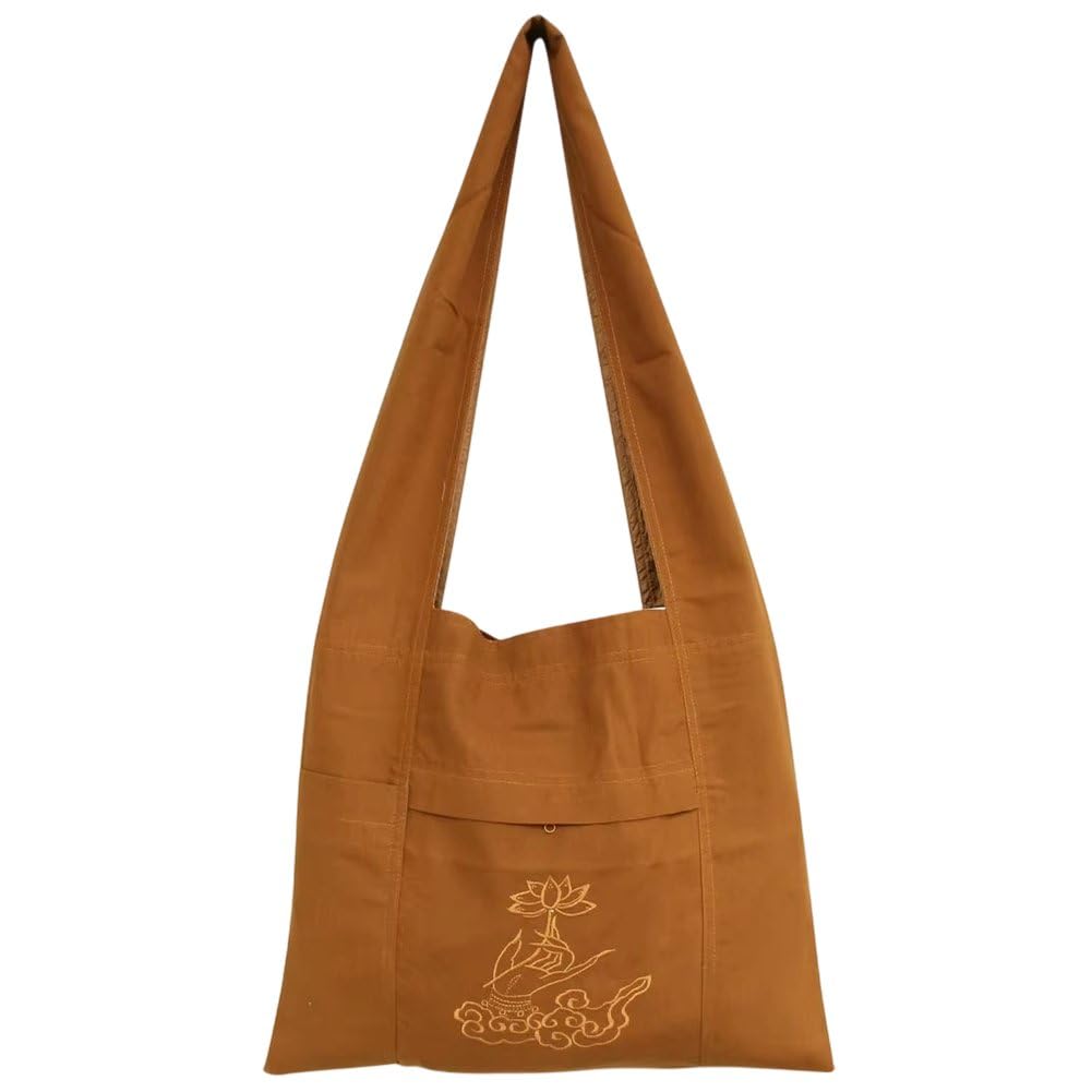 Luxylei Khaki Buddhist Monk Bag Embroidery Monk Shoulder Bag Meditation Monk Bag Large Capacity Buddhist Tote Bag Handbag With Long Handles