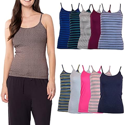Sexy Basics Women's 10 Pack Spaghetti Strap Cami Tank Tops - Slim Fit Camisole Cotton Stretch Tanks (10 Pack - Grab Bag Assorted Solids & Prints, X-Small) Cover