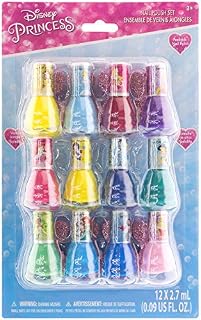 Disney Princess - Townley Girl Non-Toxic Water-Based Peel-Off Natural Safe Quick Dry Nail Polish|Gift Kit Set for Kids Tween Girls|12 Pcs - Perfect for Parties, Sleepovers and Makeovers