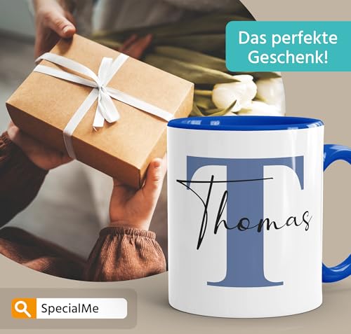 SpecialMe® Namenstasse personalisierte Kaffee-Tasse mit Namen und Buchstabe persönliche Geschenke Buchstabentasse Weiss-blau Keramik-Tasse – Ansicht 4