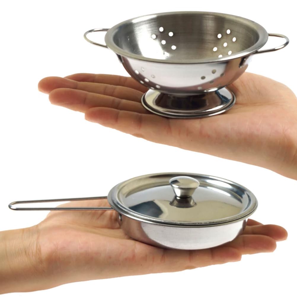 Set di Utensili da Cucina in Acciaio Inossidabile per Bambini Montessori, Mini pentole realistiche, padelle e Utensili, Giocattolo per Cucinare Finta