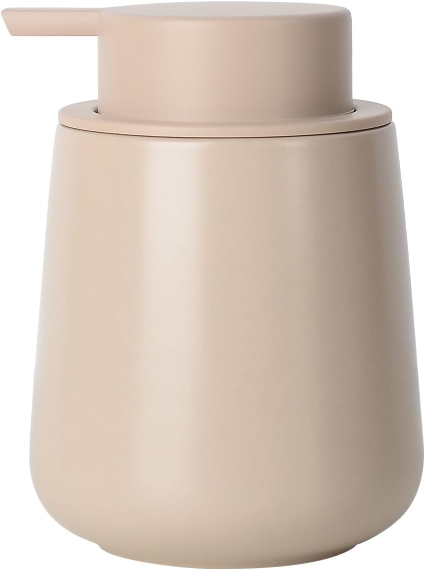 BosilunLife Foam Hand Soap Dispenser - 12 oz Bathroom Lotion Pump for Kitchen and Hand Wash - Khaki Ceramic Dish Liquid Dispenser