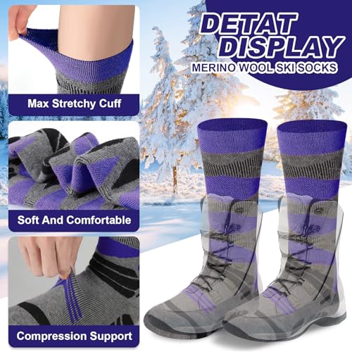 Winter Warm Kids Ski Socks - 2 Pairs Merino Wool Thermal Skiing Socks for Boys, Girls, Youth, Toddlers3