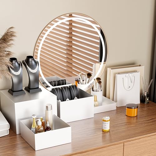 Metal Buffet Risers,4PCS OVERSIZED Food Risers for Buffet Table 8IN to 11IN Display Stand with Mini Acrylic Signs for Catering Dessert Wedding Collectibles Jewelry Figures Show Grayish White Cube Boxes Nesting Risers with Hollow Bottoms by YFEEN - Used condition - Image 4