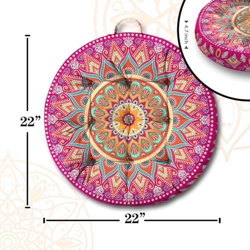 Mandala Meditation Cushion, Boho Meditation Mat, Meditation Pillows for Sitting on Floor, Cushions for Sitting in Home and Outdoor, Round Floor Pillows Cushion Seating for Yoga Accessories 22'' X 22'' - Image 5
