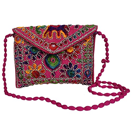 Craft Trade Clutch Bags for Women - Rajasthani Hand Embroidered Mini Crossbody Bag Women's Cluches for Wedding Party Gifts (Pink Multi)