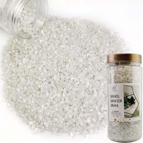 HappyFiller Ivory White Crushed Glass 3-7mm, Vase Filler Resin Crafts 1.3LB