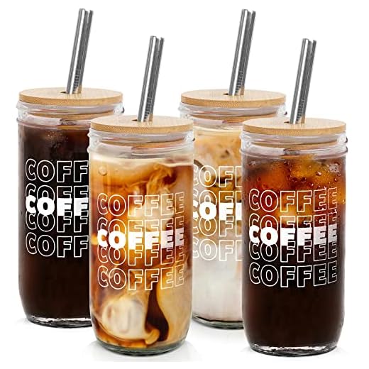 5 onweerstaanbare Frappuccino Recepten om je dorst te lessen 2 Iced Coffee Mason Jar Cup, Iced Coffee Mason Jar Cups met deksels en rietjes, ijskoffie glazen beker, 24oz brede mond Mason Jar drinkglazen, Smoothie kopjes, Herbruikbare Boba Cup Iced Coffee Cups